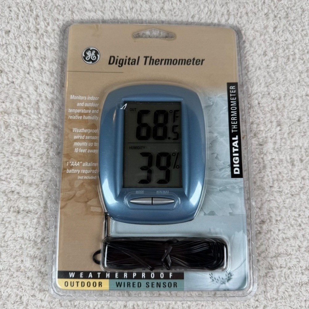 GE Digital Thermometer Outdoor Wired Sensor Humidity Monitor GE6120DWTH Blue NIP